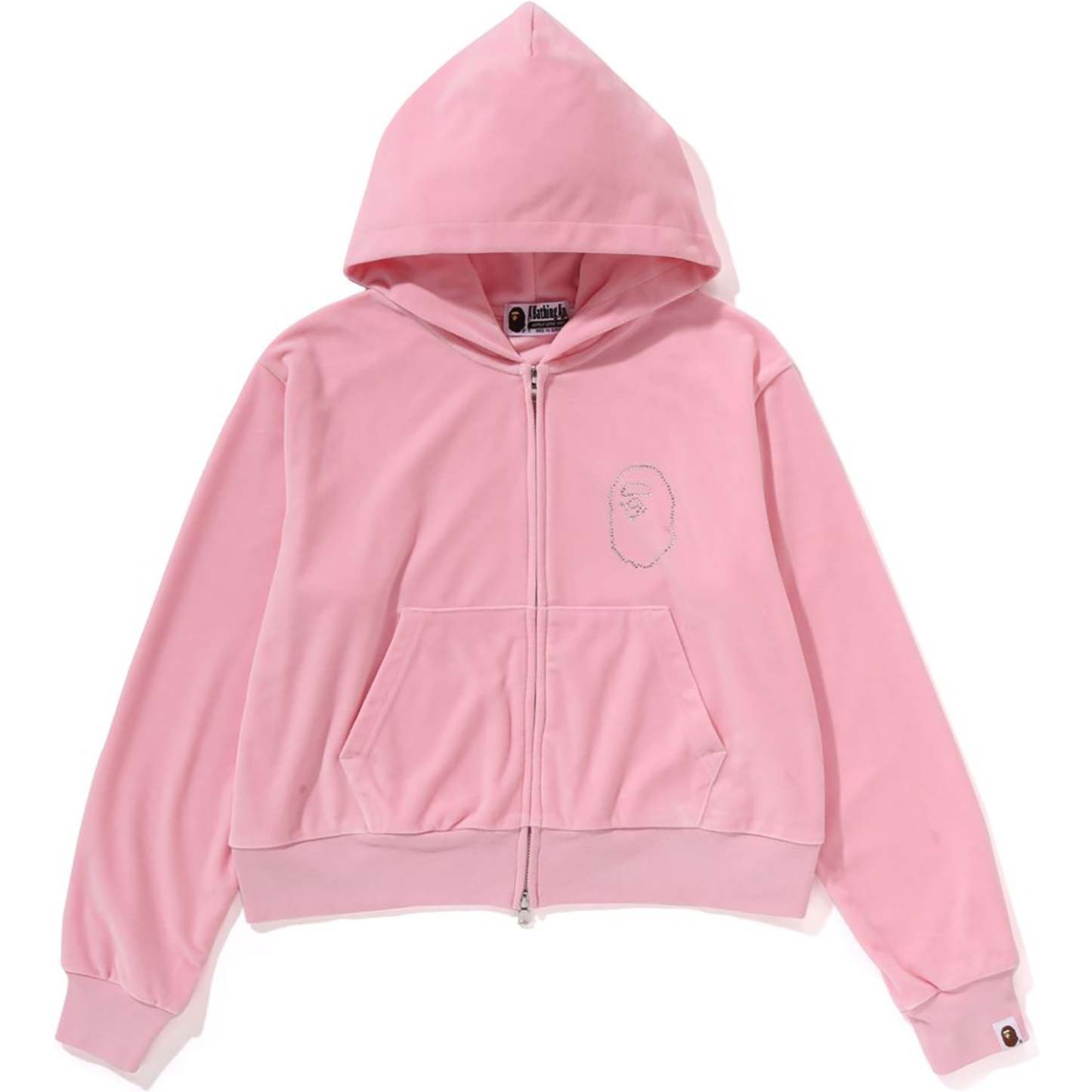 CRYSTAL STONE APE HEAD VELOUR ZIP HOODIE LADIES-IYAMIUIO