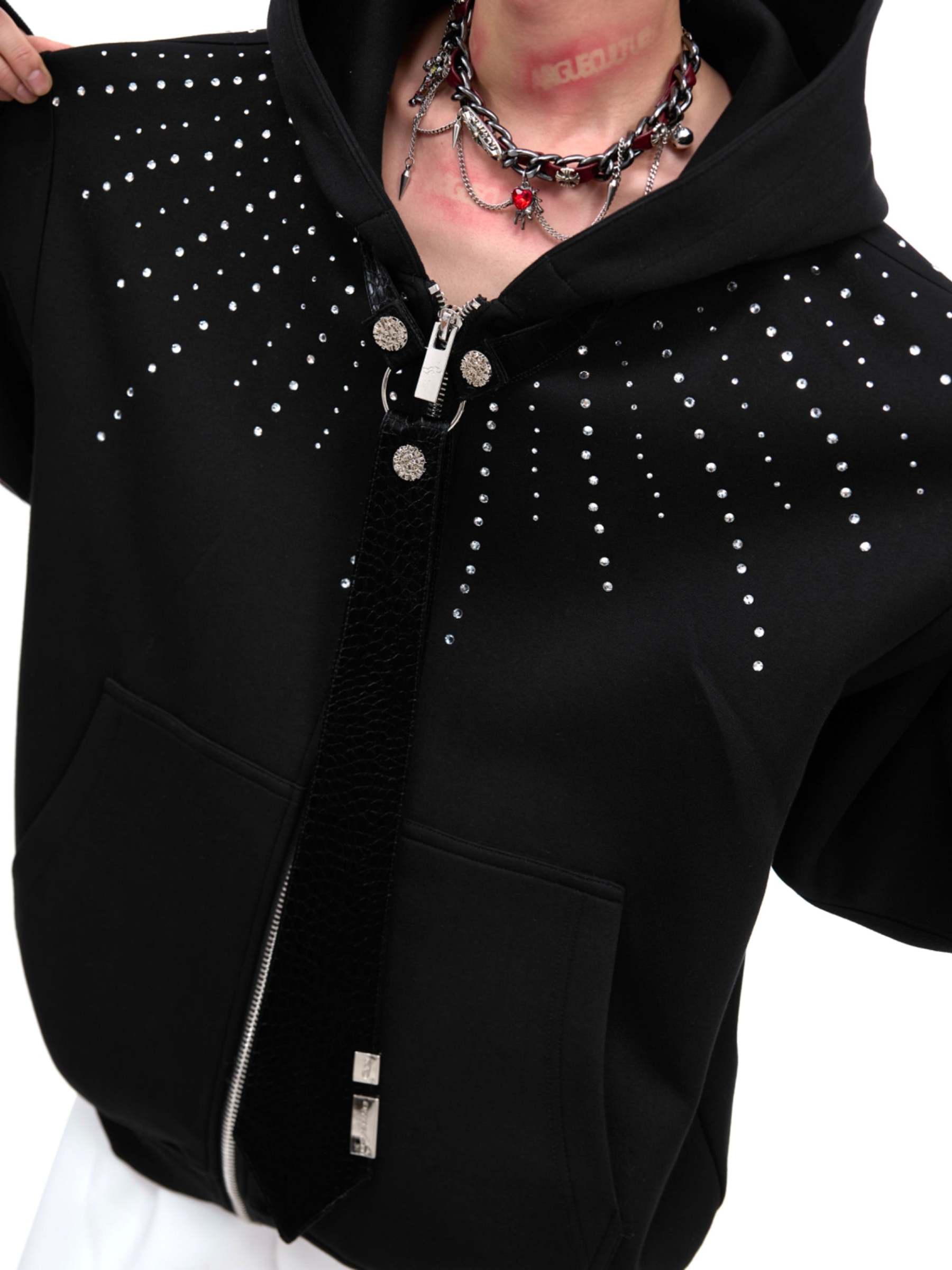 【24s Oct.】Rhinestone Detachable Tie Design Hoodie-IYAMIUIO