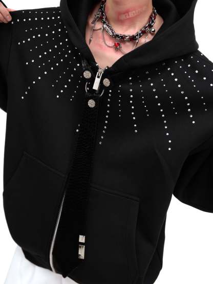 【24s Oct.】Rhinestone Detachable Tie Design Hoodie-IYAMIUIO