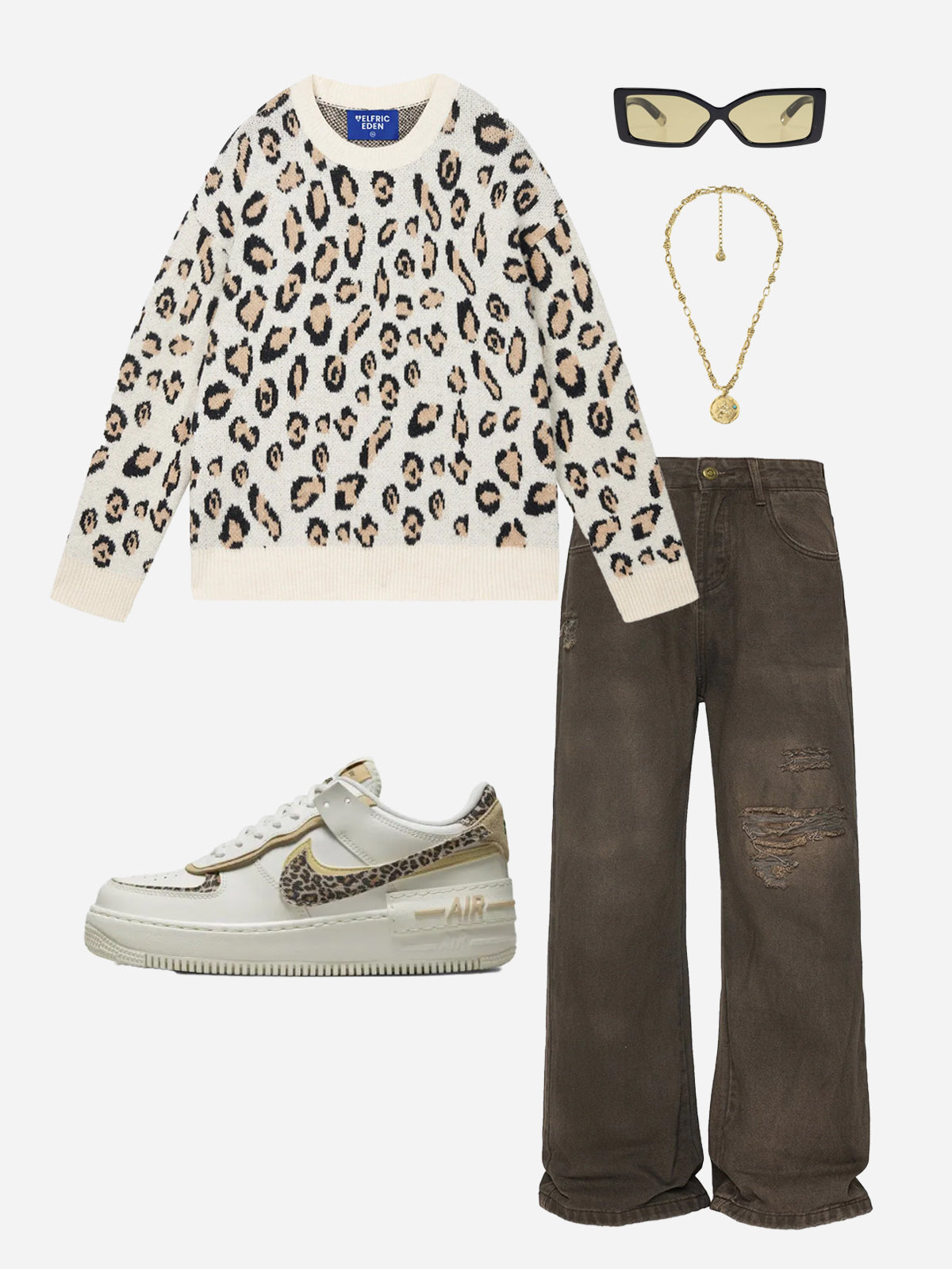 Aelfric Eden Apricot Leopard Print Sweater-IYAMIUIO