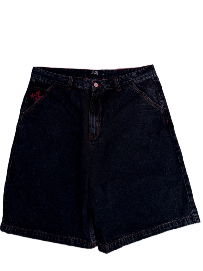 Red Stitch Cross Jorts-IYAMIUIO