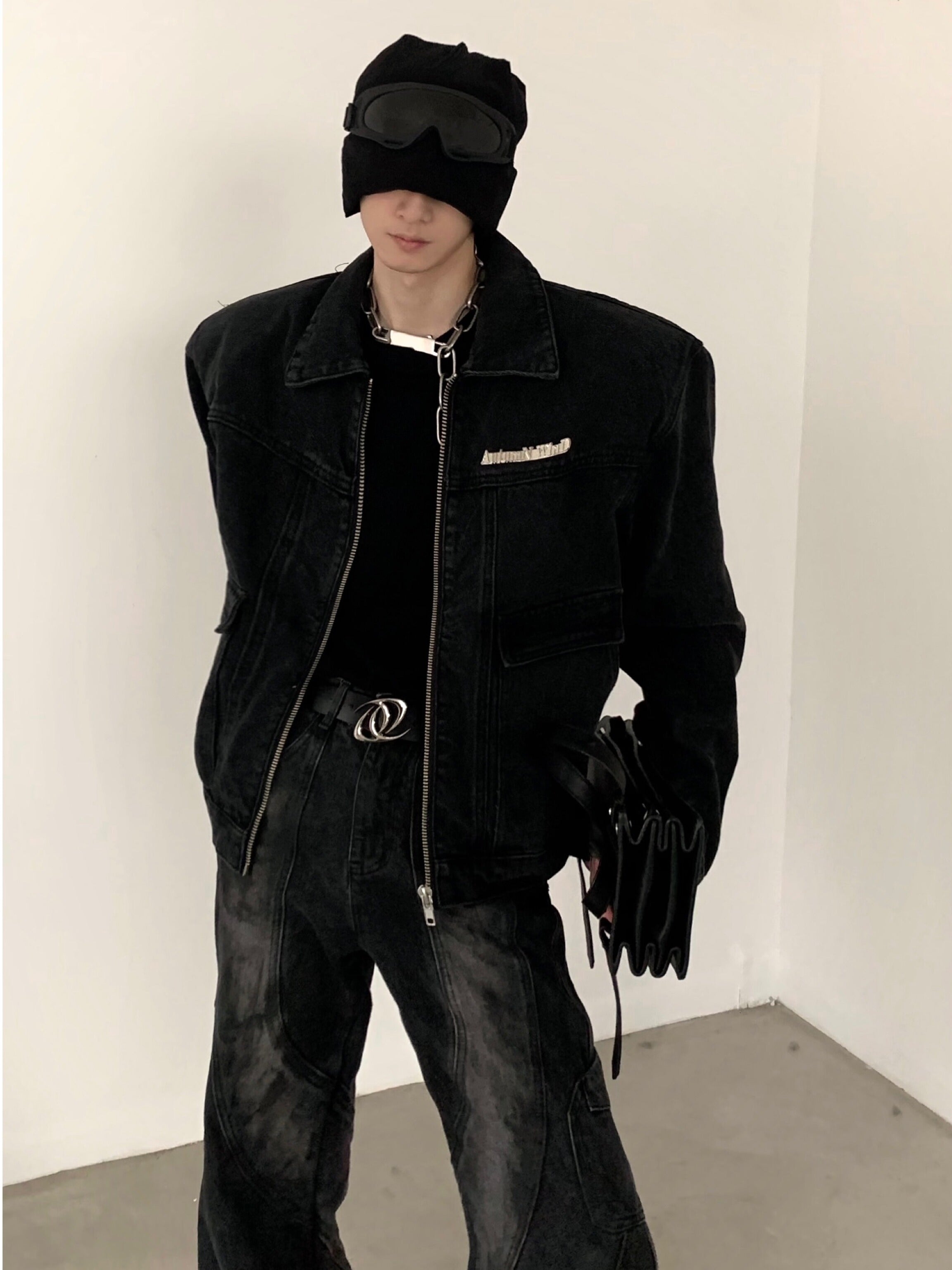 【24s March.】Retro Two-tone Shoulder Padded Denim Jacket-IYAMIUIO