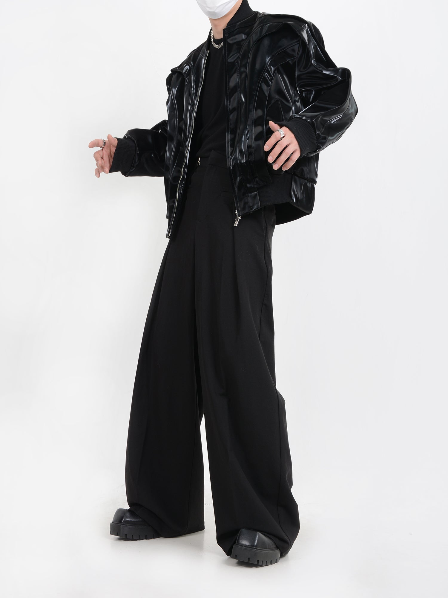 【24s January.】Deconstructed Glossy Pu Leather Jacket-IYAMIUIO