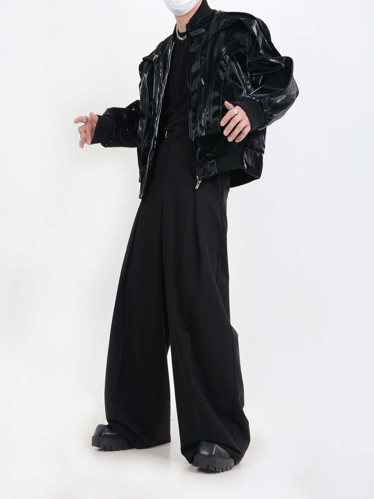 【24s January.】Deconstructed Glossy Pu Leather Jacket-IYAMIUIO