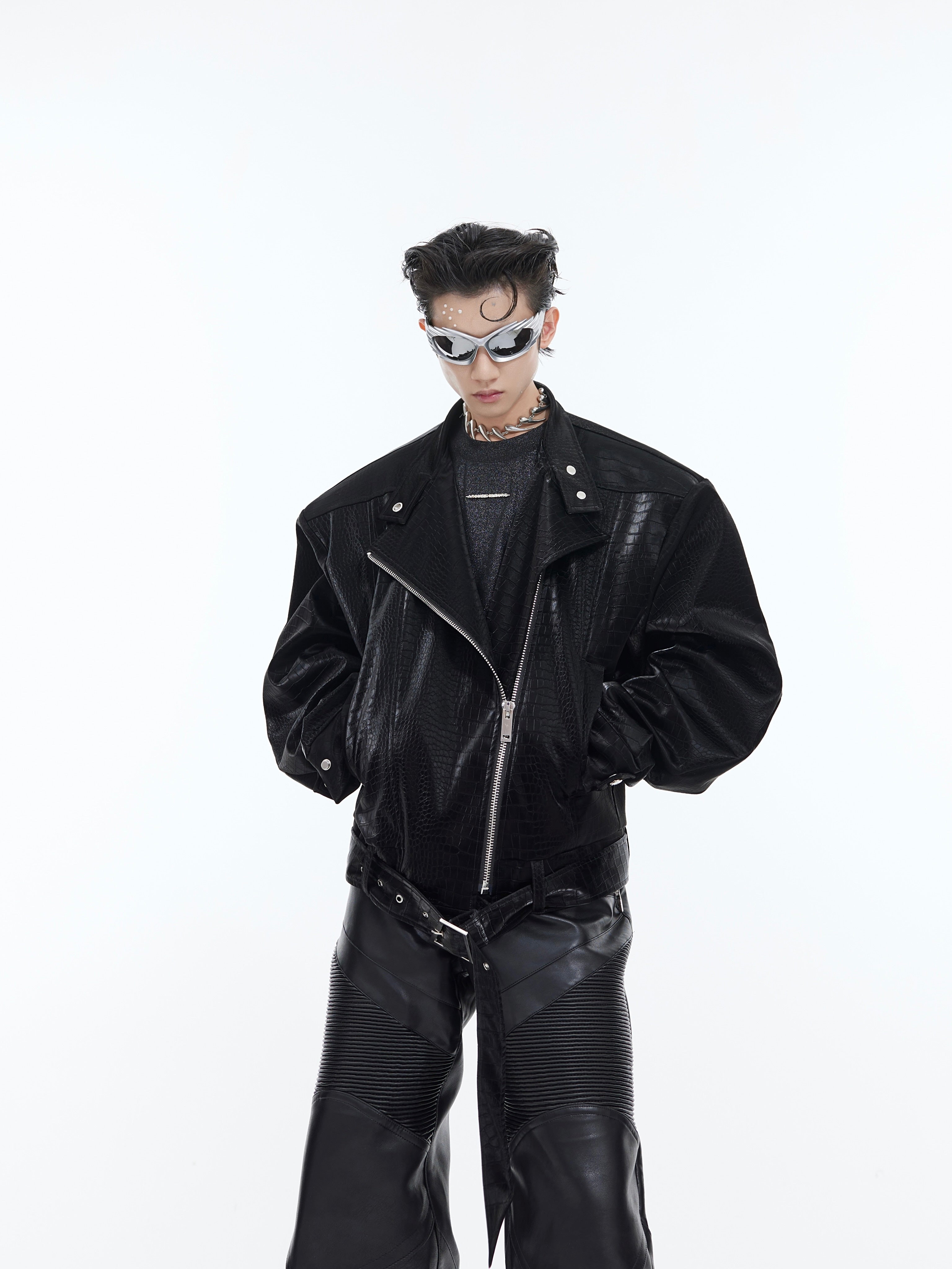 【24s February.】Crocodile Print Leather Jacket-IYAMIUIO