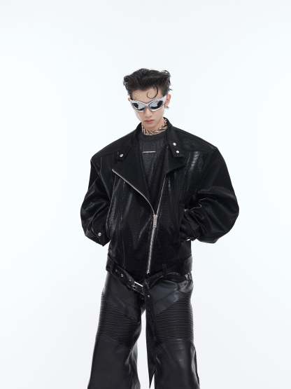 【24s February.】Crocodile Print Leather Jacket-IYAMIUIO