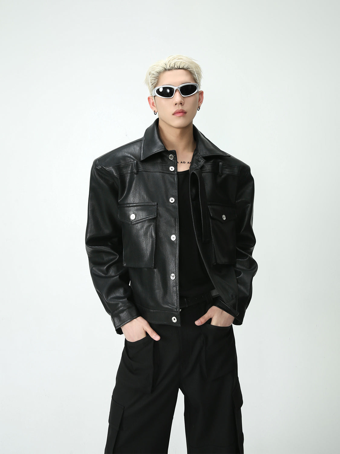 【23s August.】Shoulder Pad Leather Biker Jacket-IYAMIUIO