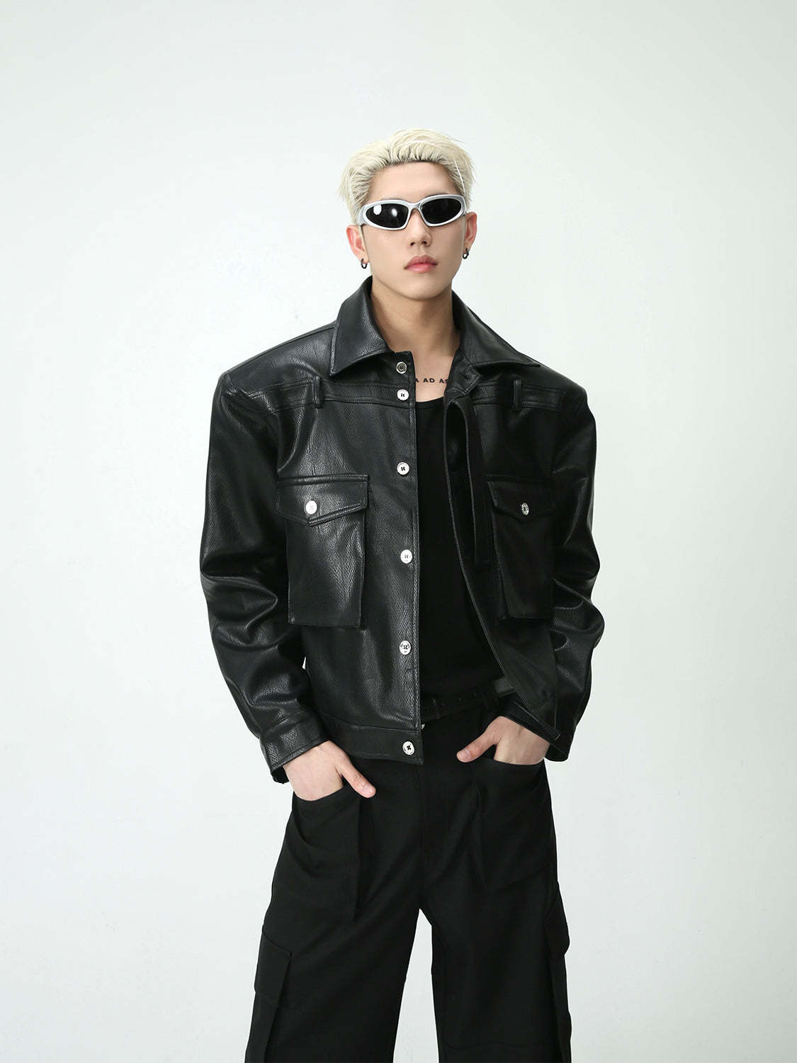 【23s August.】Shoulder Pad Leather Biker Jacket-IYAMIUIO