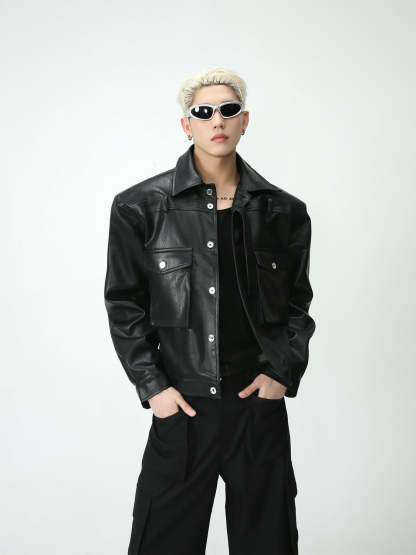 【23s August.】Shoulder Pad Leather Biker Jacket-IYAMIUIO