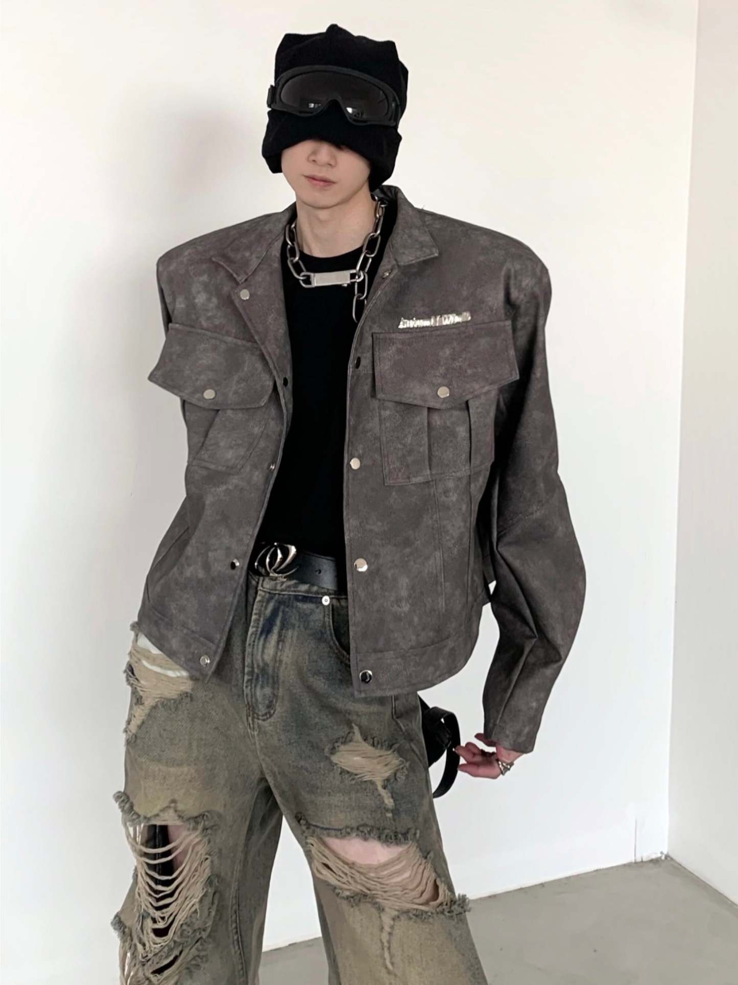 【24s March.】American High Street Short Leather Jacket-IYAMIUIO