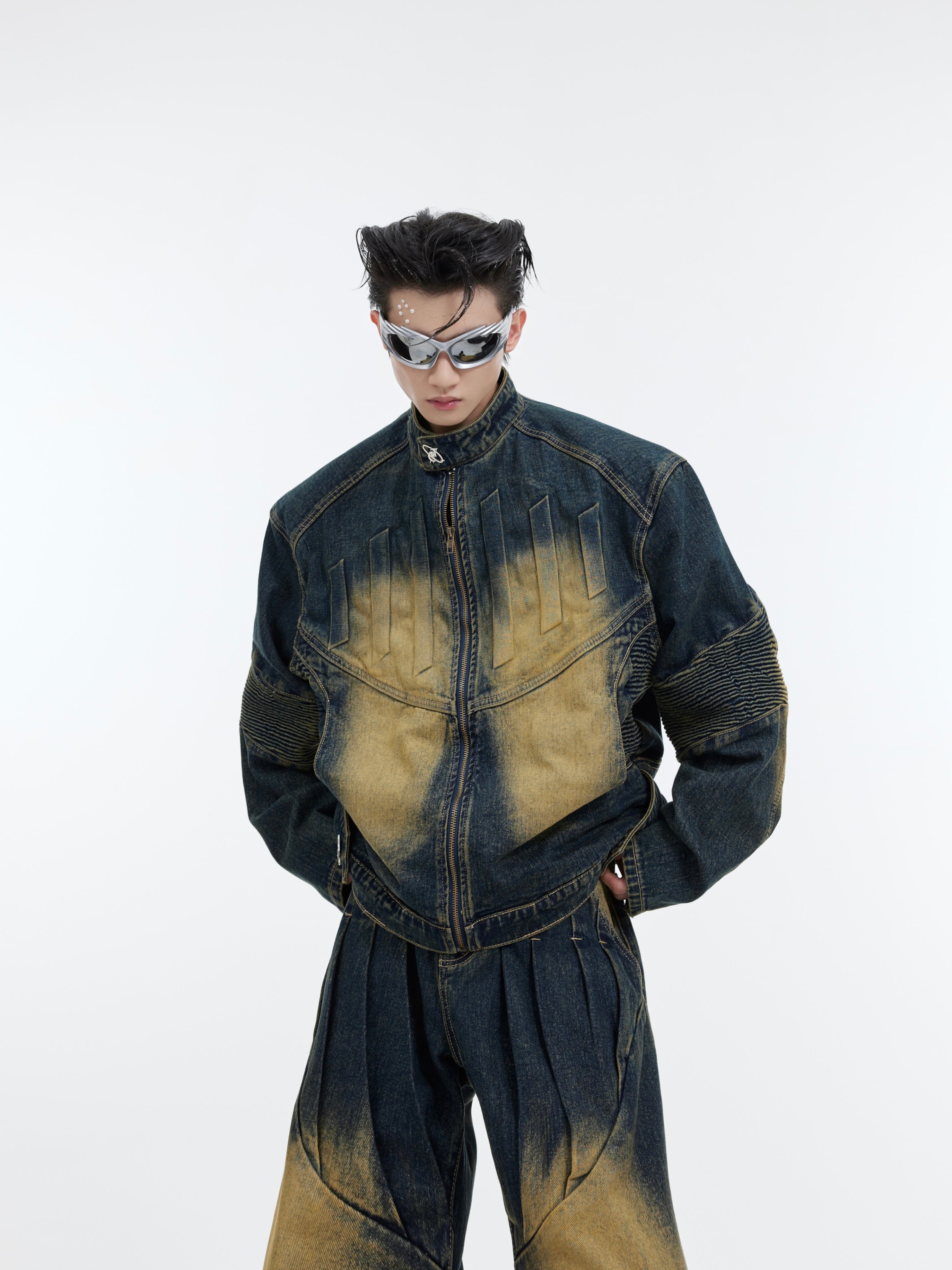 【24s January.】3D Relief Design Deconstructed Denim Suit-IYAMIUIO