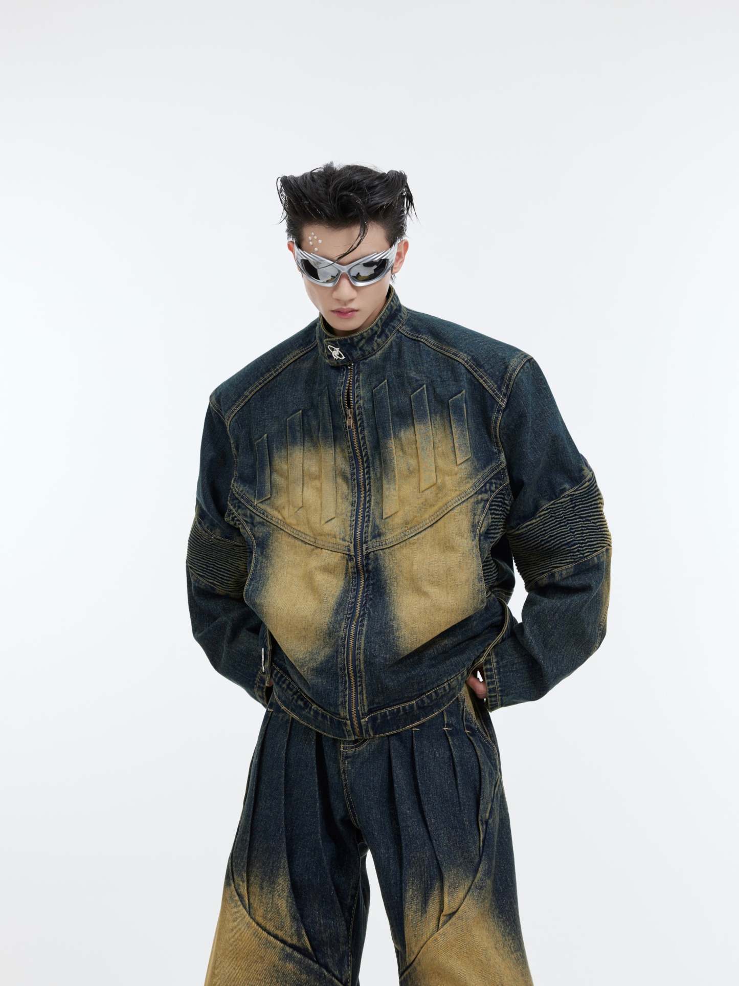 【24s January.】3D Relief Design Deconstructed Denim Suit-IYAMIUIO