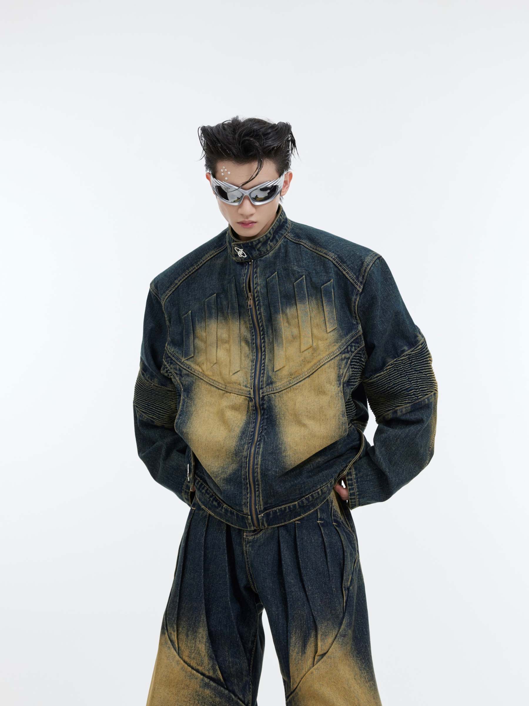 【24s January.】3D Relief Design Deconstructed Denim Suit-IYAMIUIO