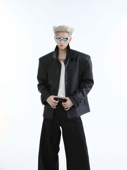 【24s Aug.】Oversized Solid Leather Jacket-IYAMIUIO