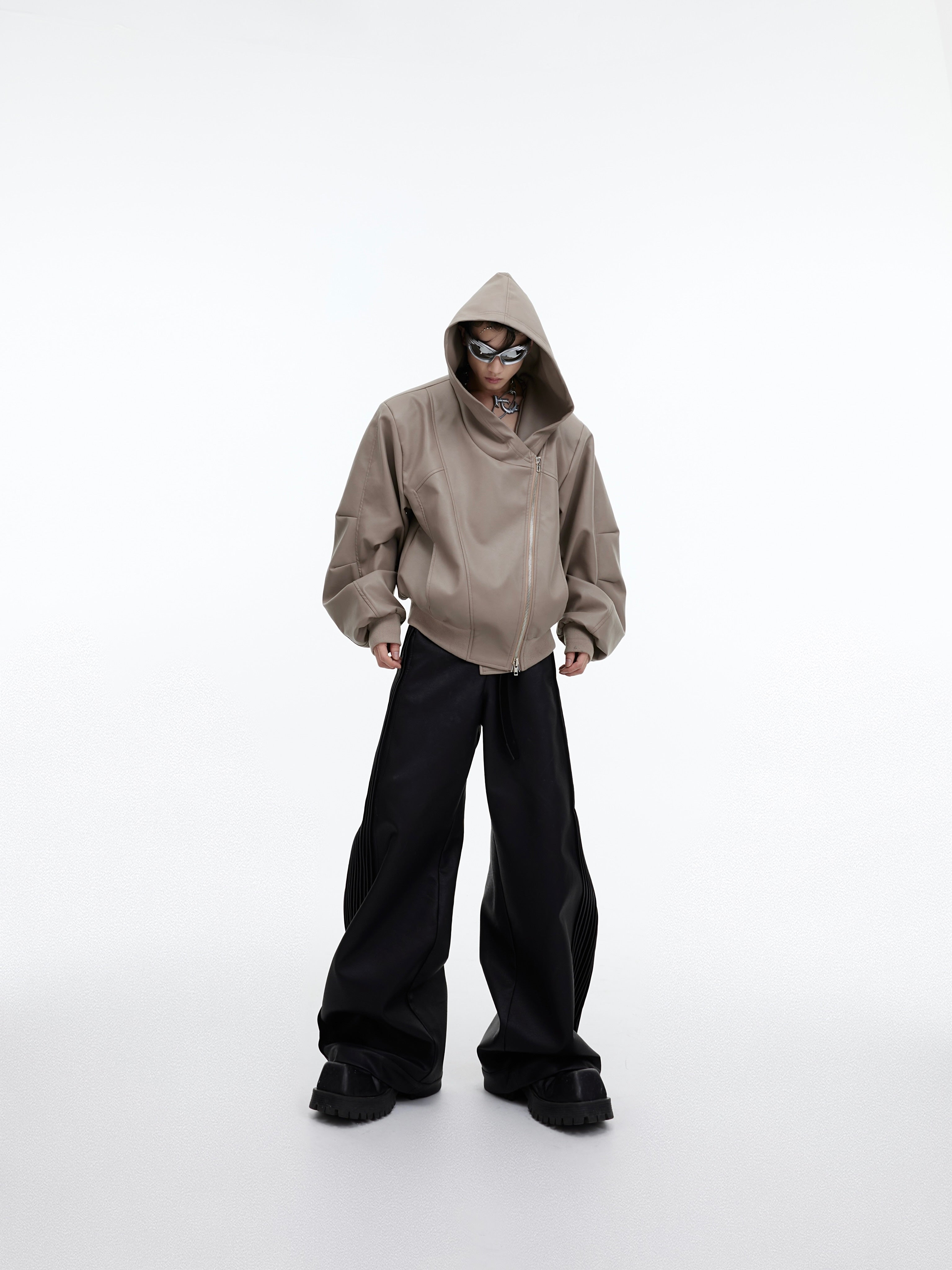 【23s September.】Niche Design Zip Hooded Leather Jacket-IYAMIUIO