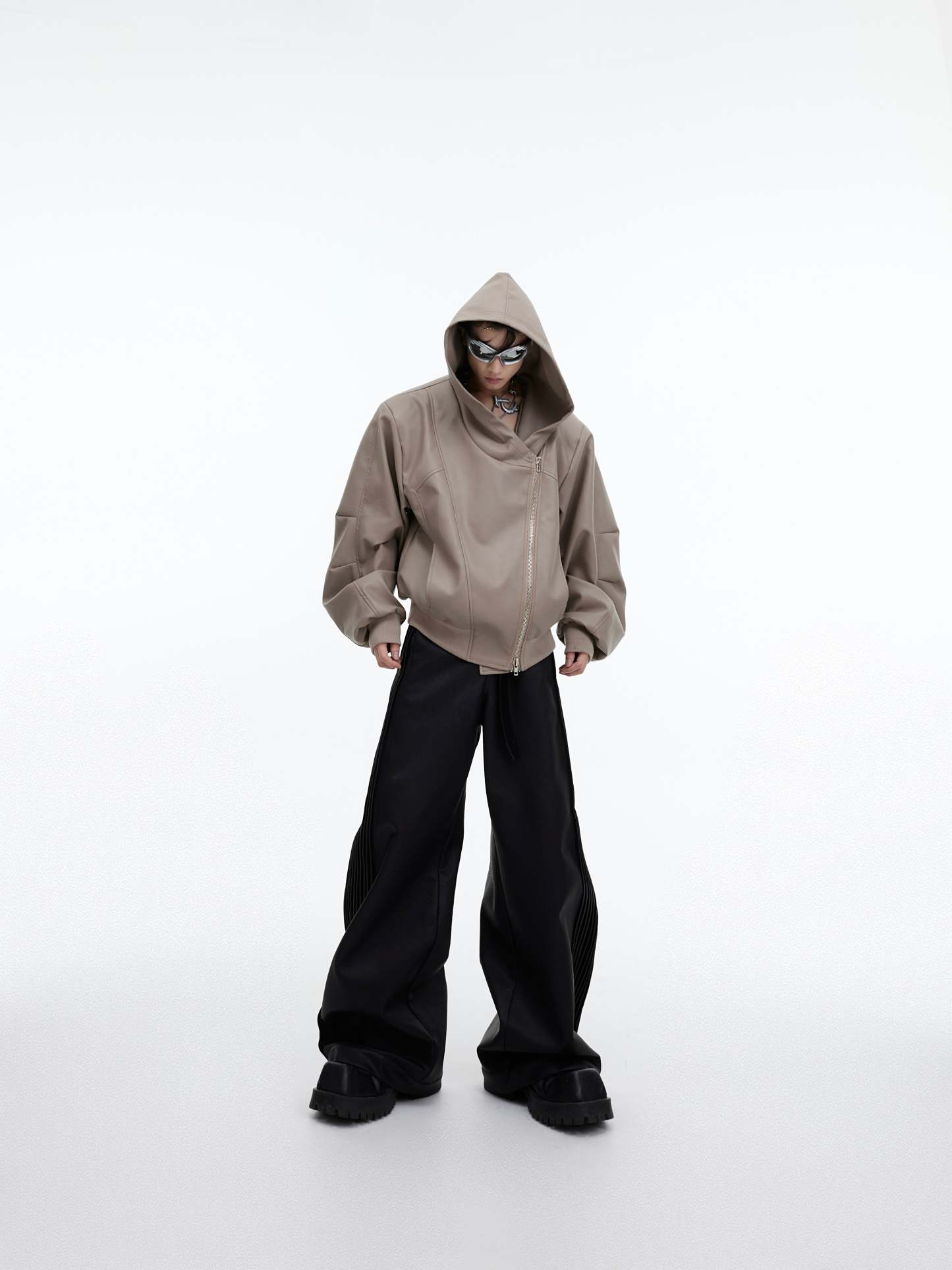 【23s September.】Niche Design Zip Hooded Leather Jacket-IYAMIUIO