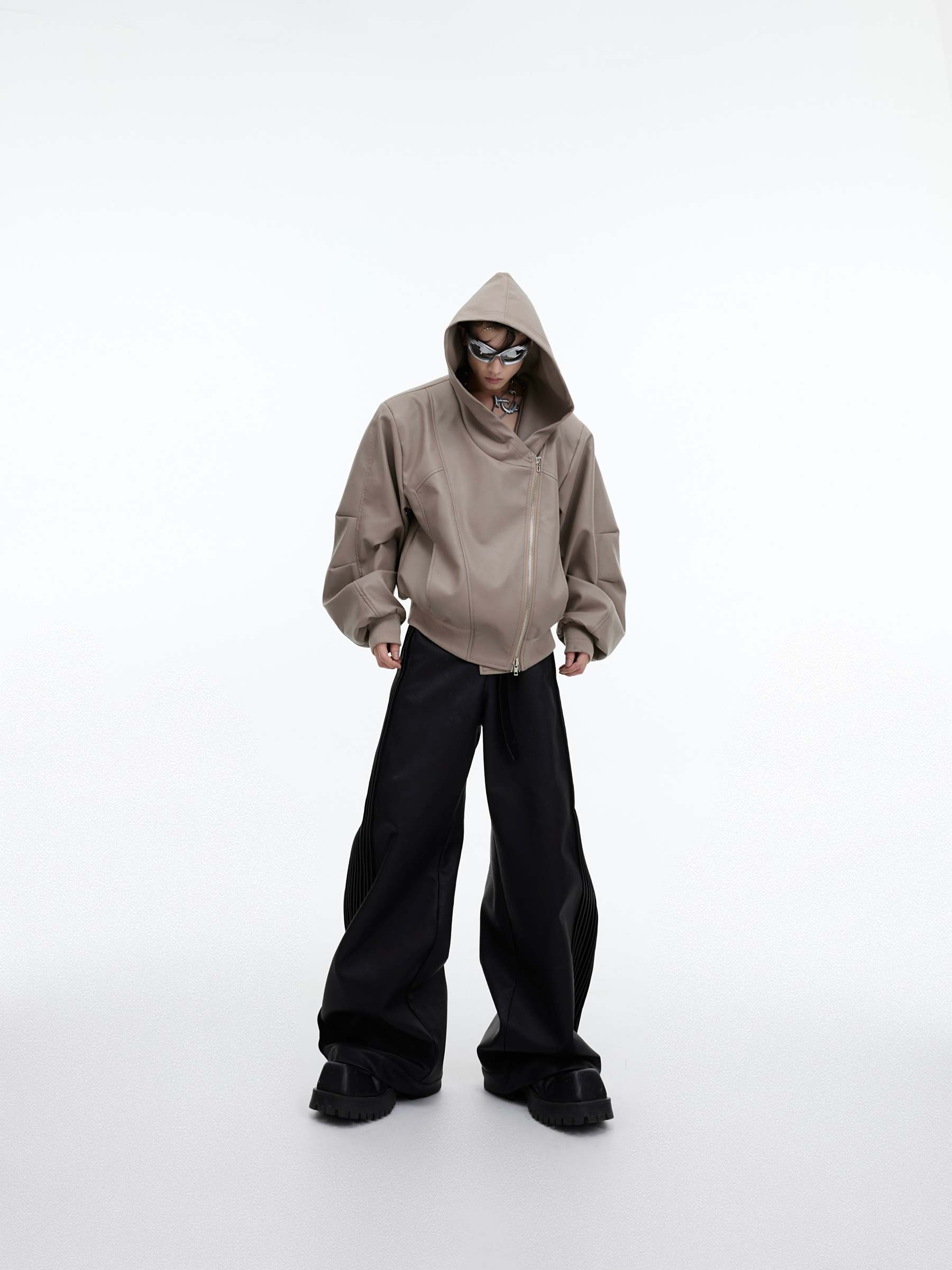 【23s September.】Niche Design Zip Hooded Leather Jacket-IYAMIUIO