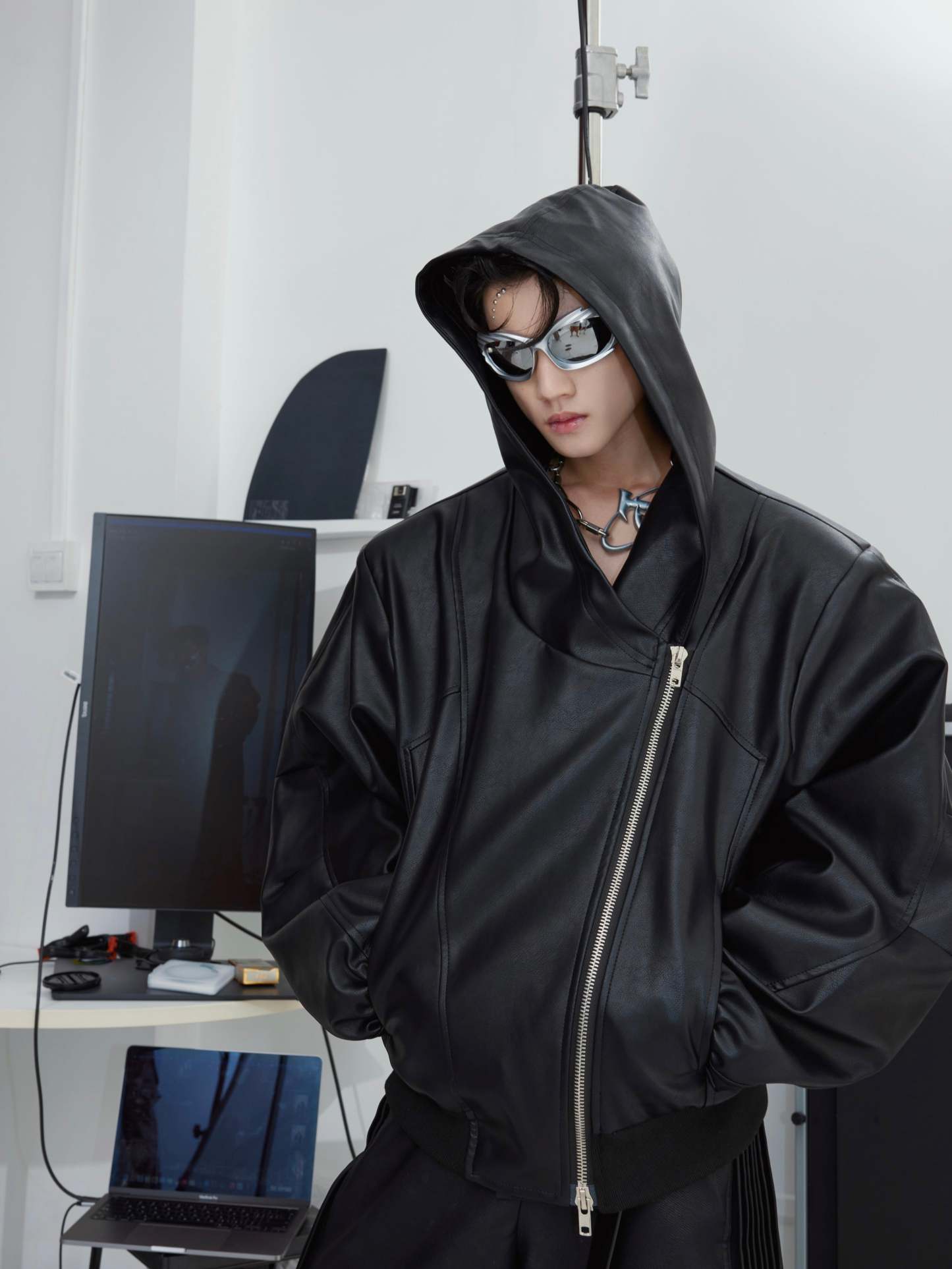 【23s September.】Niche Design Zip Hooded Leather Jacket-IYAMIUIO