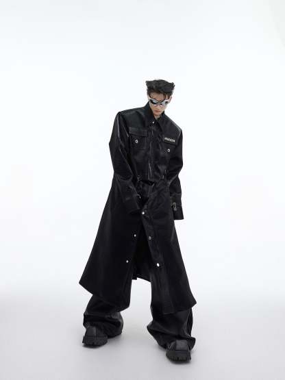 【23s September.】Crocodile-print Metal Ring Patchwork Leather Coat-IYAMIUIO