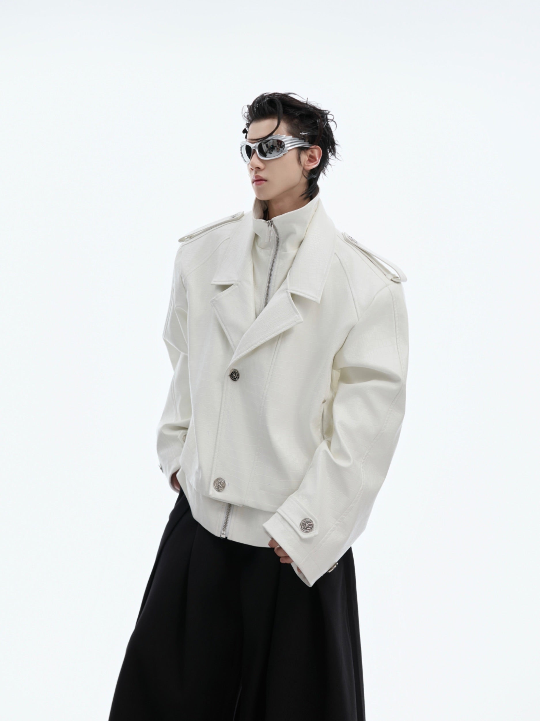 【24s Oct.】Fake Two-piece Crocodile Print Short Leather Jacket-IYAMIUIO