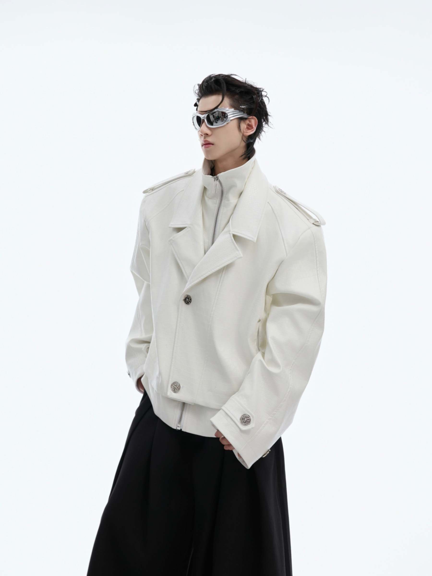 【24s Oct.】Fake Two-piece Crocodile Print Short Leather Jacket-IYAMIUIO