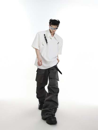 【23s Jun.】Belt Buckle Shoulder Pad T-shirt-IYAMIUIO