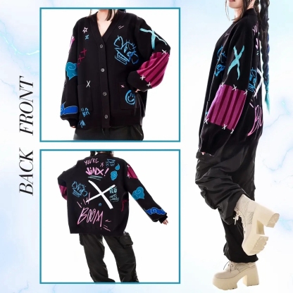 JINX Blue Chaos Cardigan-IYAMIUIO