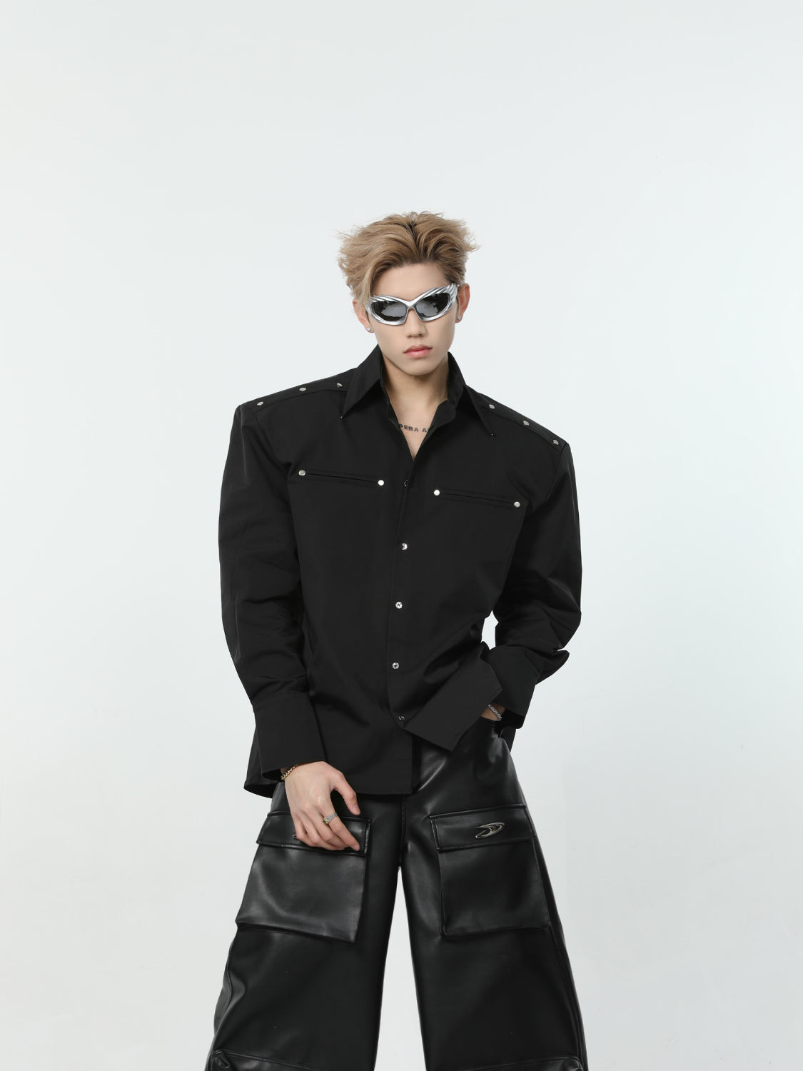 【24s March.】Metal Rivet Shoulder Pad Shirt-IYAMIUIO