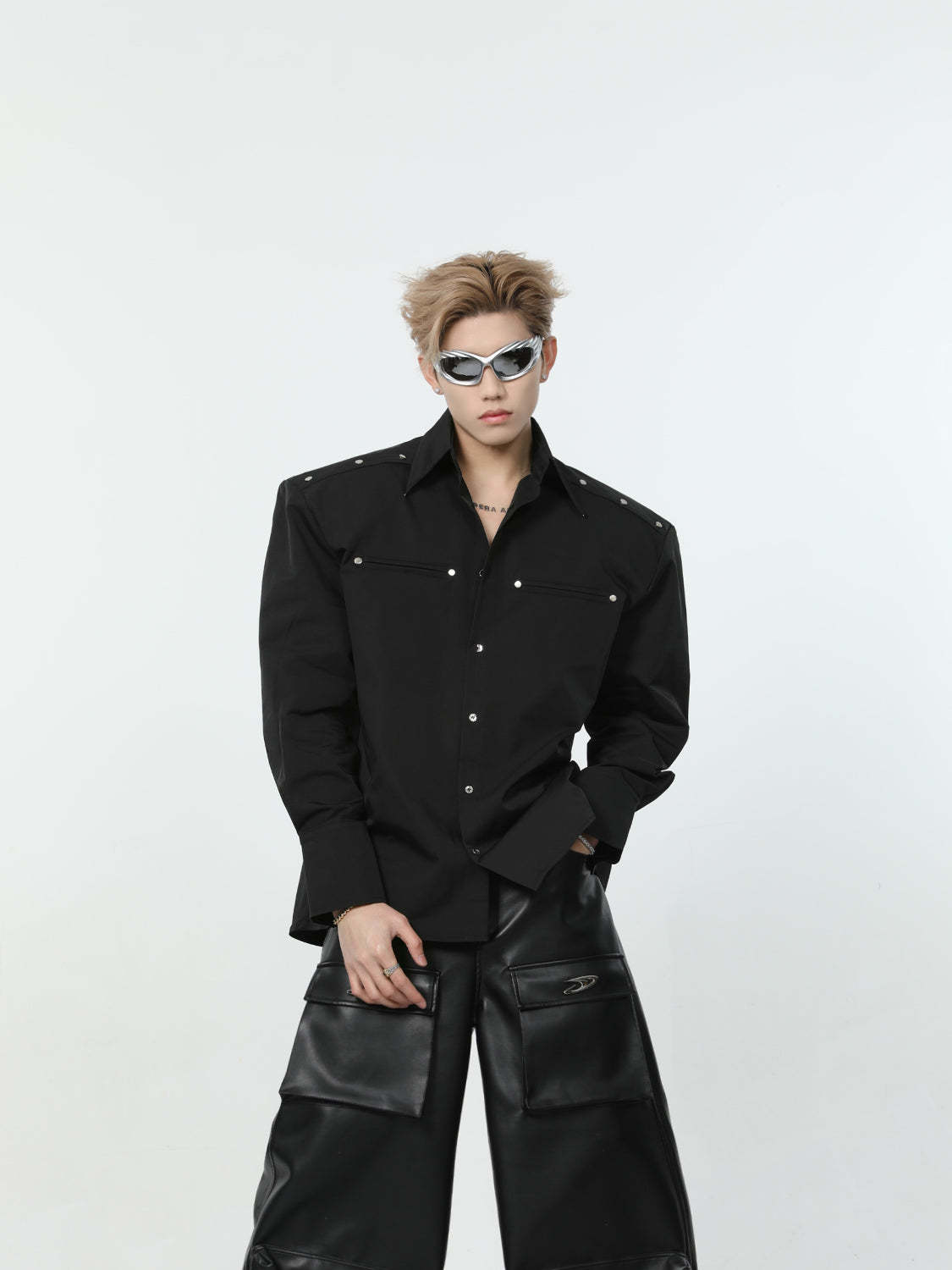 【24s March.】Metal Rivet Shoulder Pad Shirt-IYAMIUIO