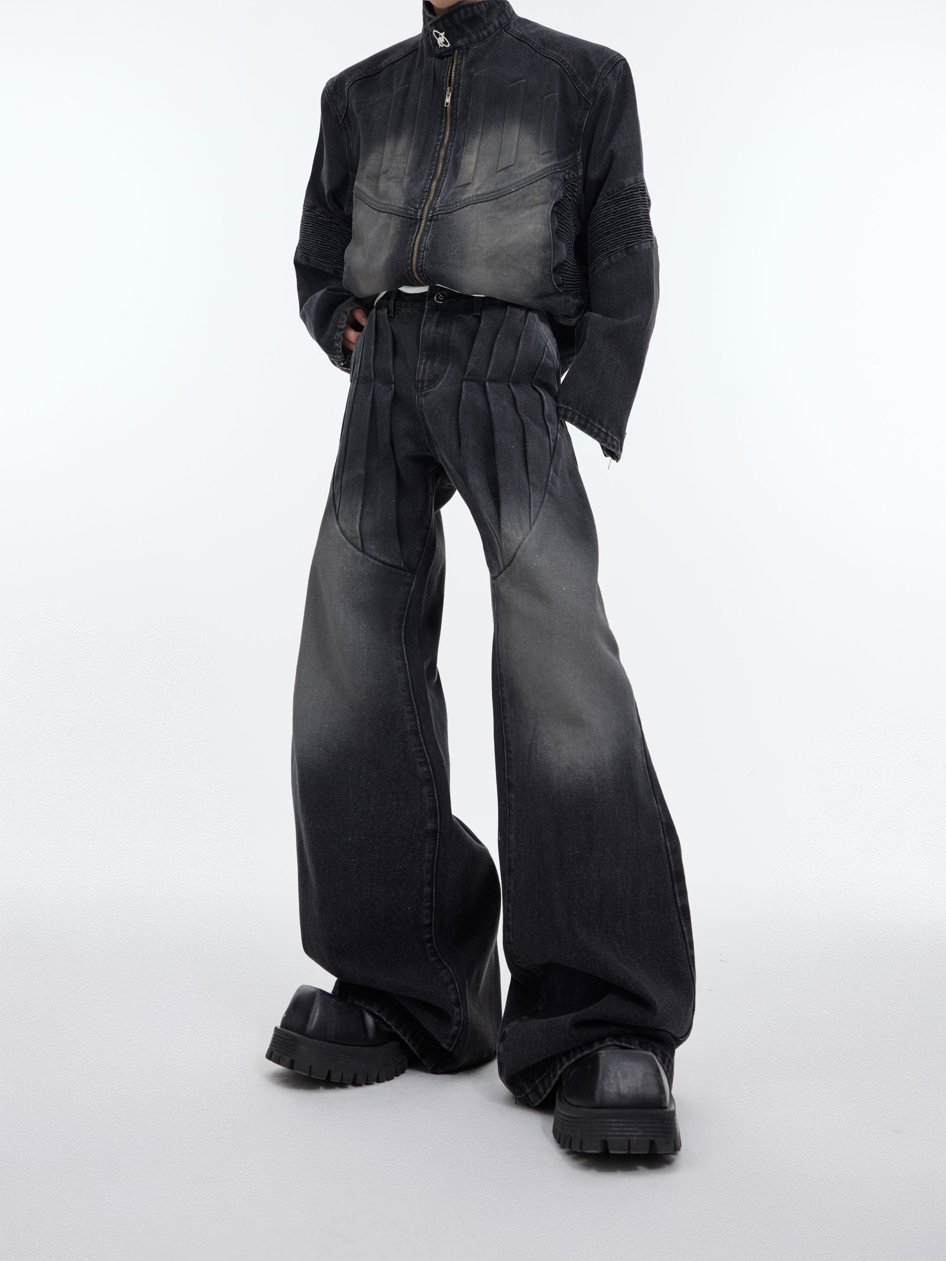 【24s January.】3D Relief Design Deconstructed Denim Suit-IYAMIUIO