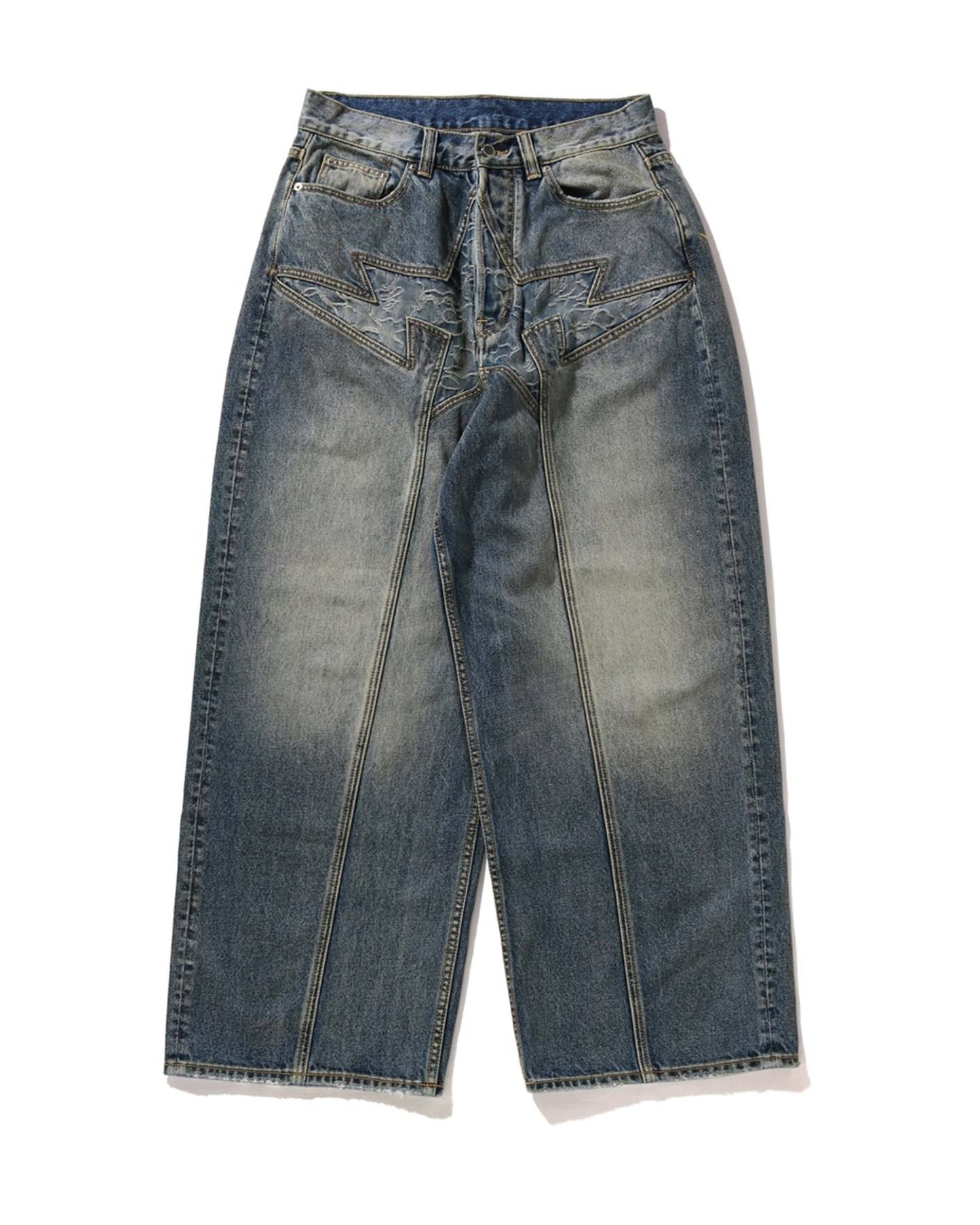 Line Camo STA Patched Loose Fit 12oz Denim Pants-IYAMIUIO