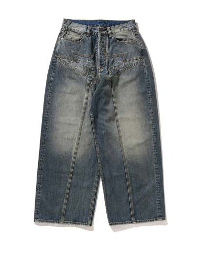 Line Camo STA Patched Loose Fit 12oz Denim Pants-IYAMIUIO