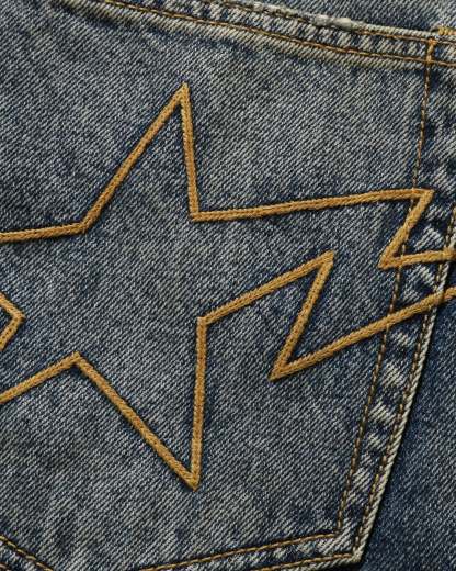 Line Camo STA Patched Loose Fit 12oz Denim Pants-IYAMIUIO