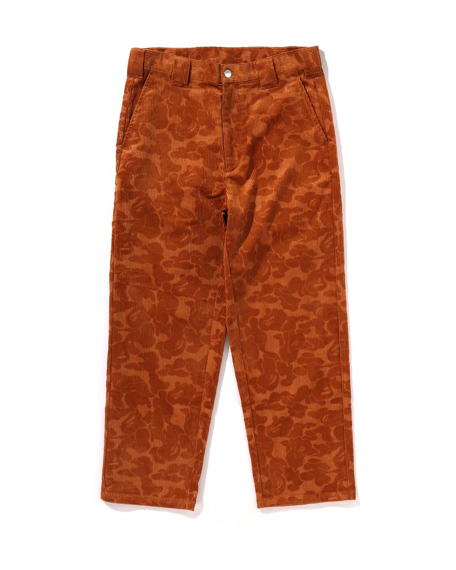 Solid Camo Debossed Corduroy Relaxed Fit Pants-IYAMIUIO