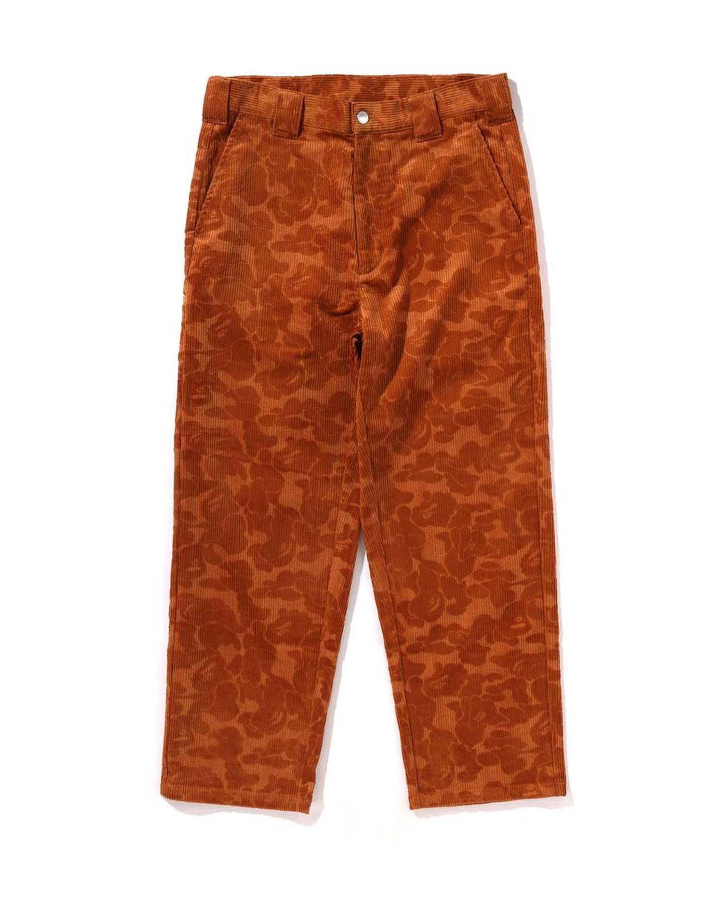 Solid Camo Debossed Corduroy Relaxed Fit Pants-IYAMIUIO