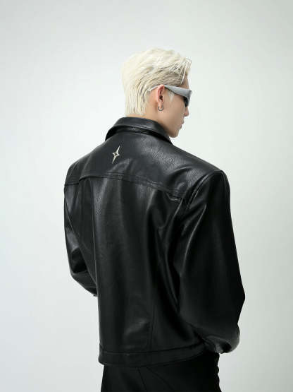 【23s August.】Shoulder Pad Leather Biker Jacket-IYAMIUIO