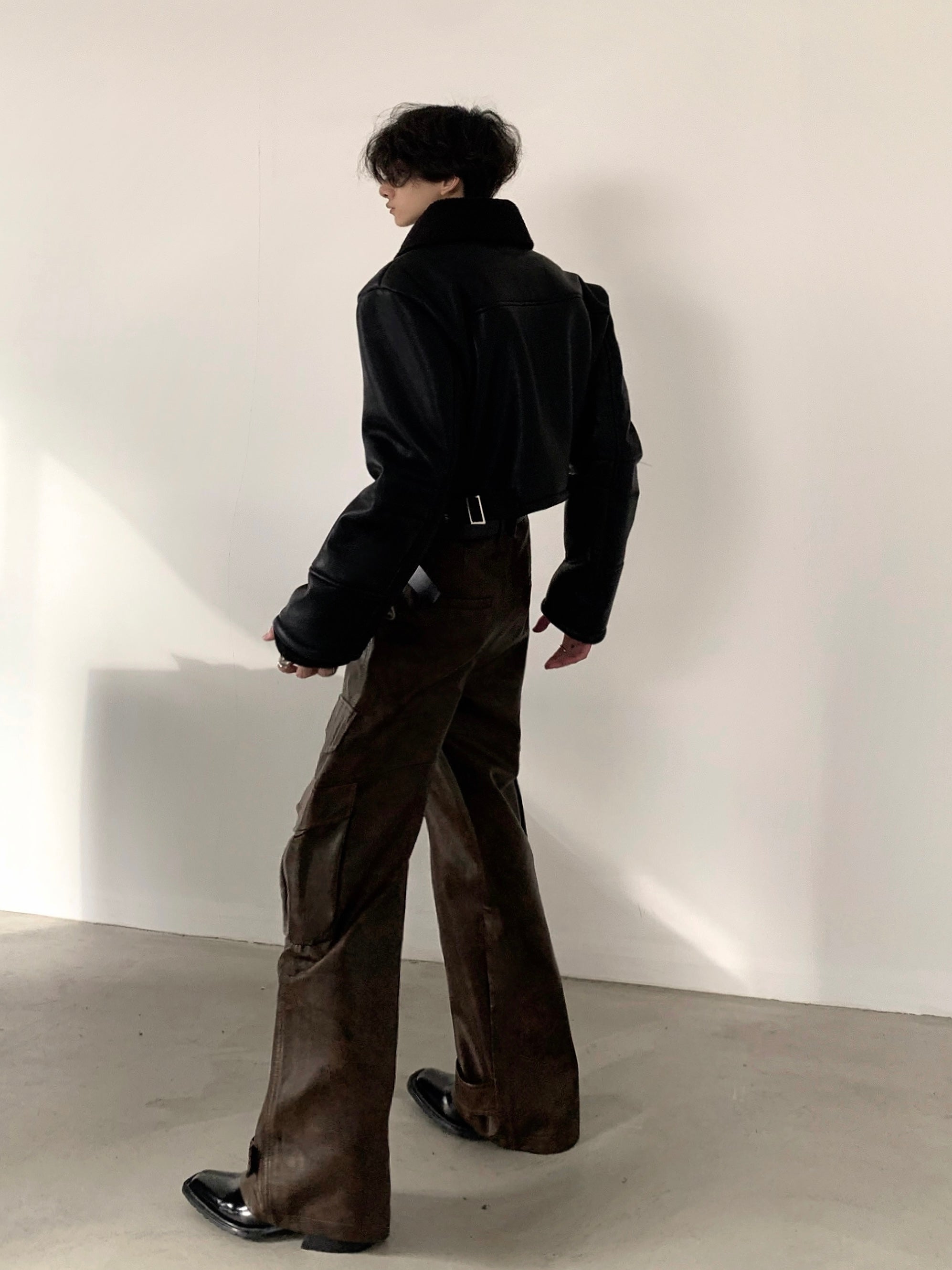 【23s November.】Short Silhouette Black Fur All-in-one Jacket-IYAMIUIO