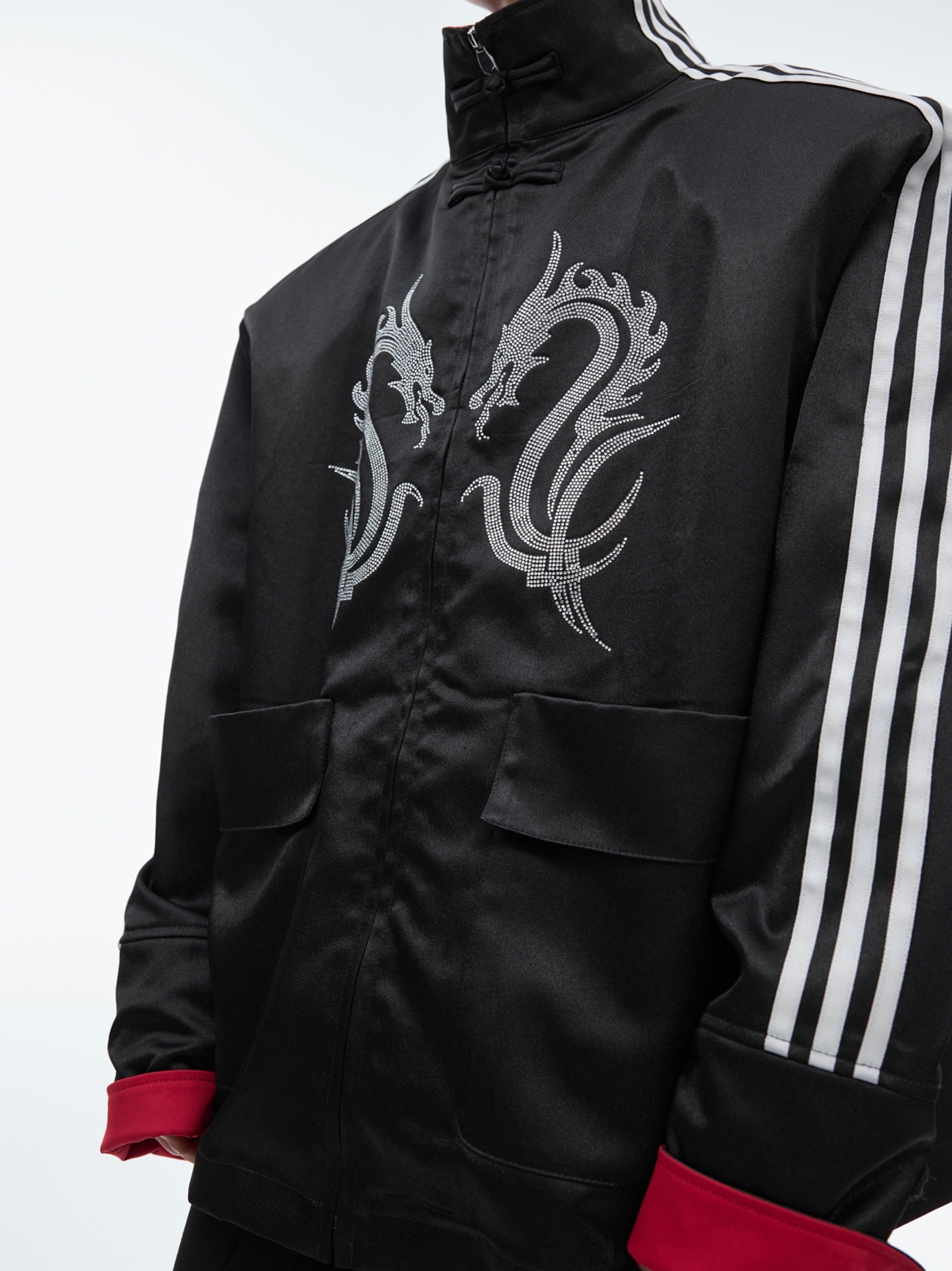 【24s May.】Stand-collar Disc-button Dragon-print Diamond-embellished Jacket-IYAMIUIO