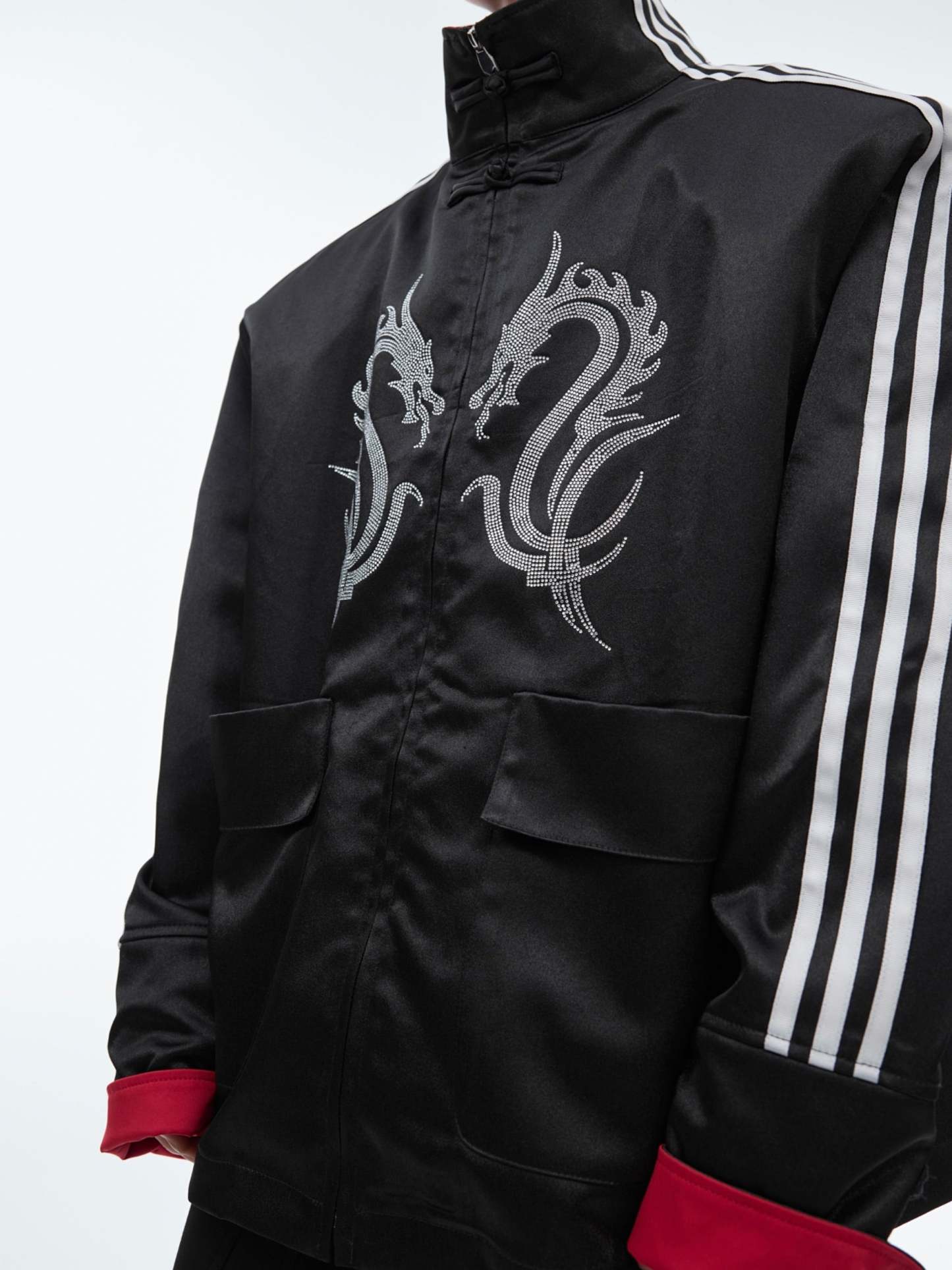 【24s May.】Stand-collar Disc-button Dragon-print Diamond-embellished Jacket-IYAMIUIO