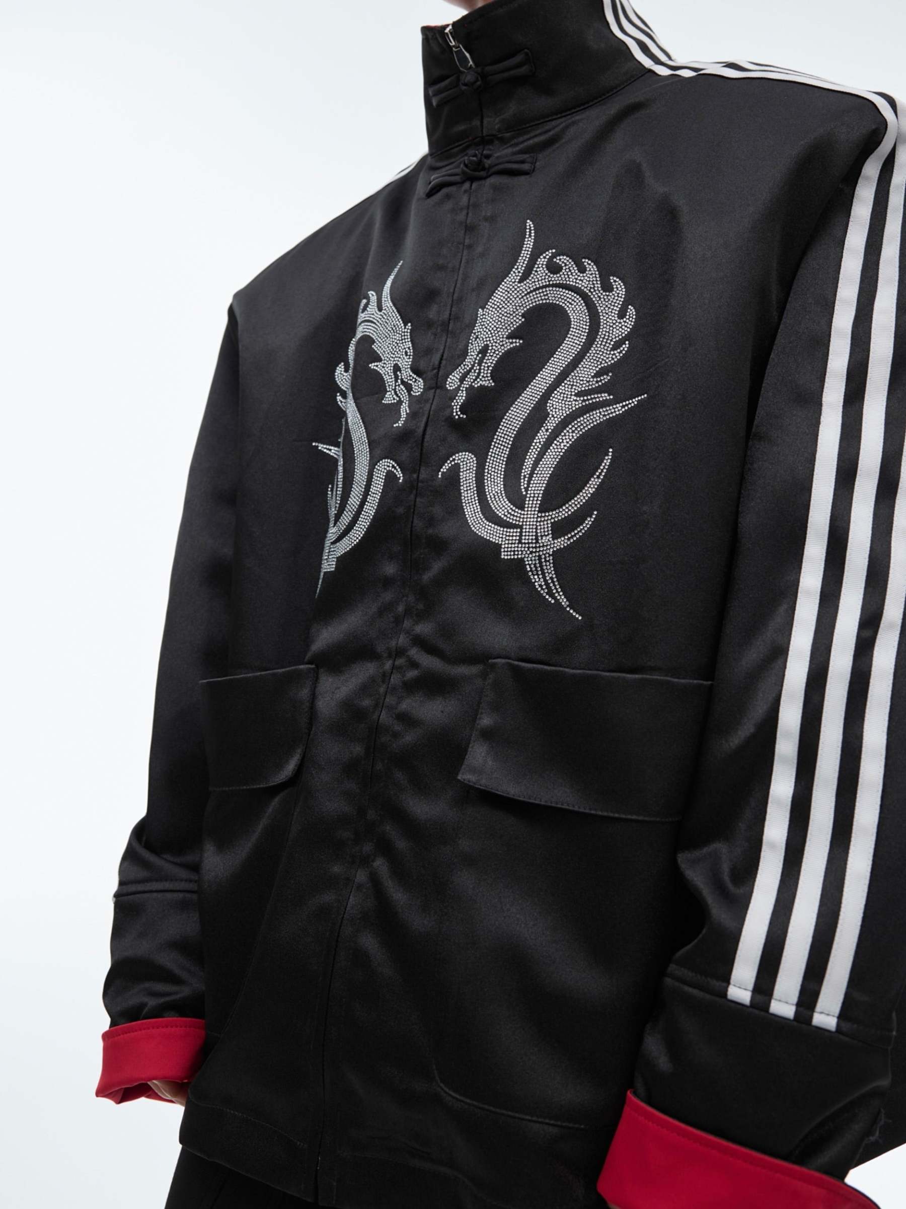 【24s May.】Stand-collar Disc-button Dragon-print Diamond-embellished Jacket-IYAMIUIO