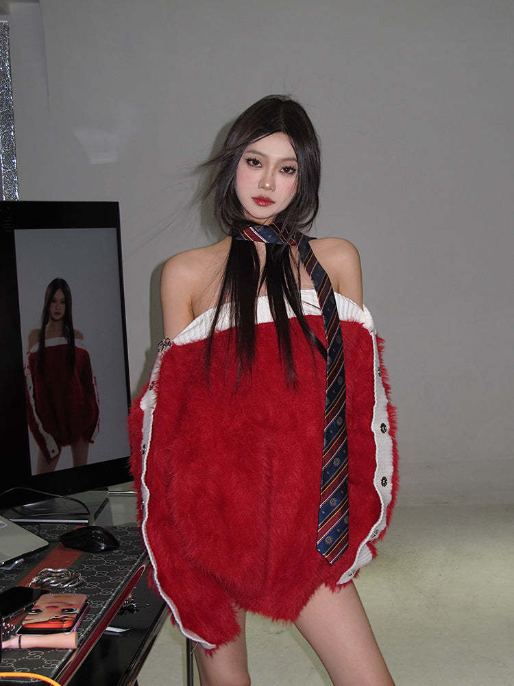 【23s November.】One-shoulder Metal Button Sweater-IYAMIUIO