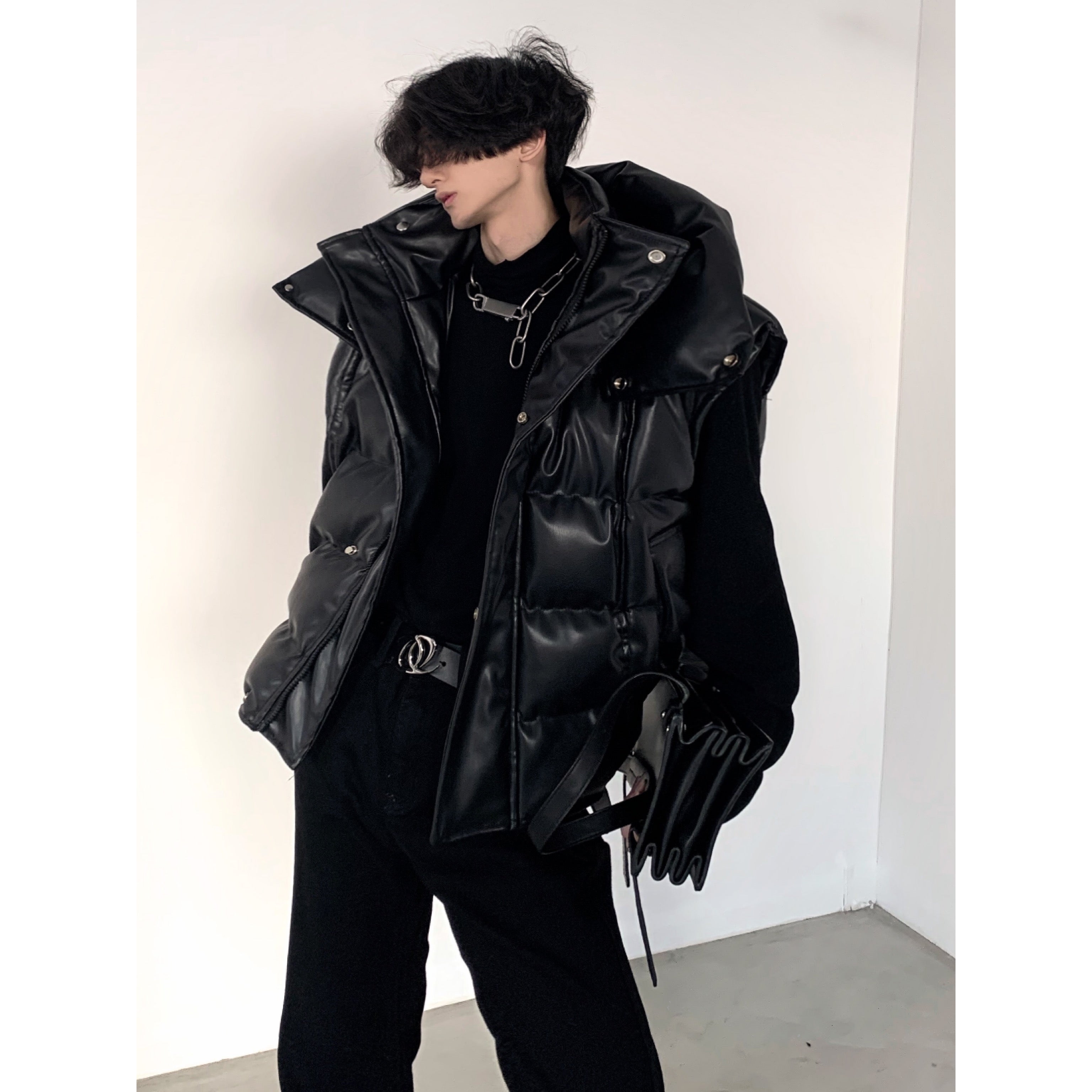 【23s December.】Hooded Leather Vest Two-piece Long Down Jacket-IYAMIUIO