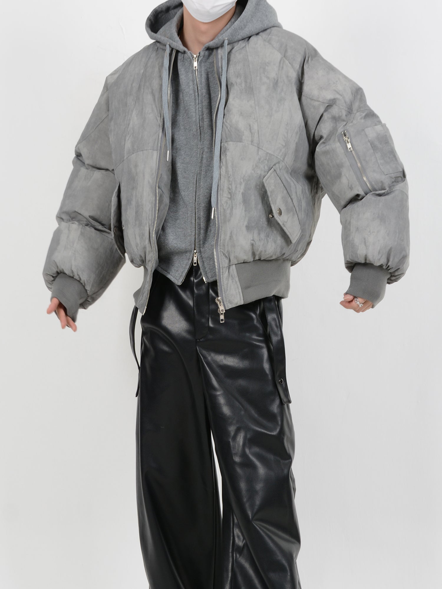 【24s January.】Deconstructed Distressed Fake Two-Piece Design Hooded Cotton Jacket-IYAMIUIO