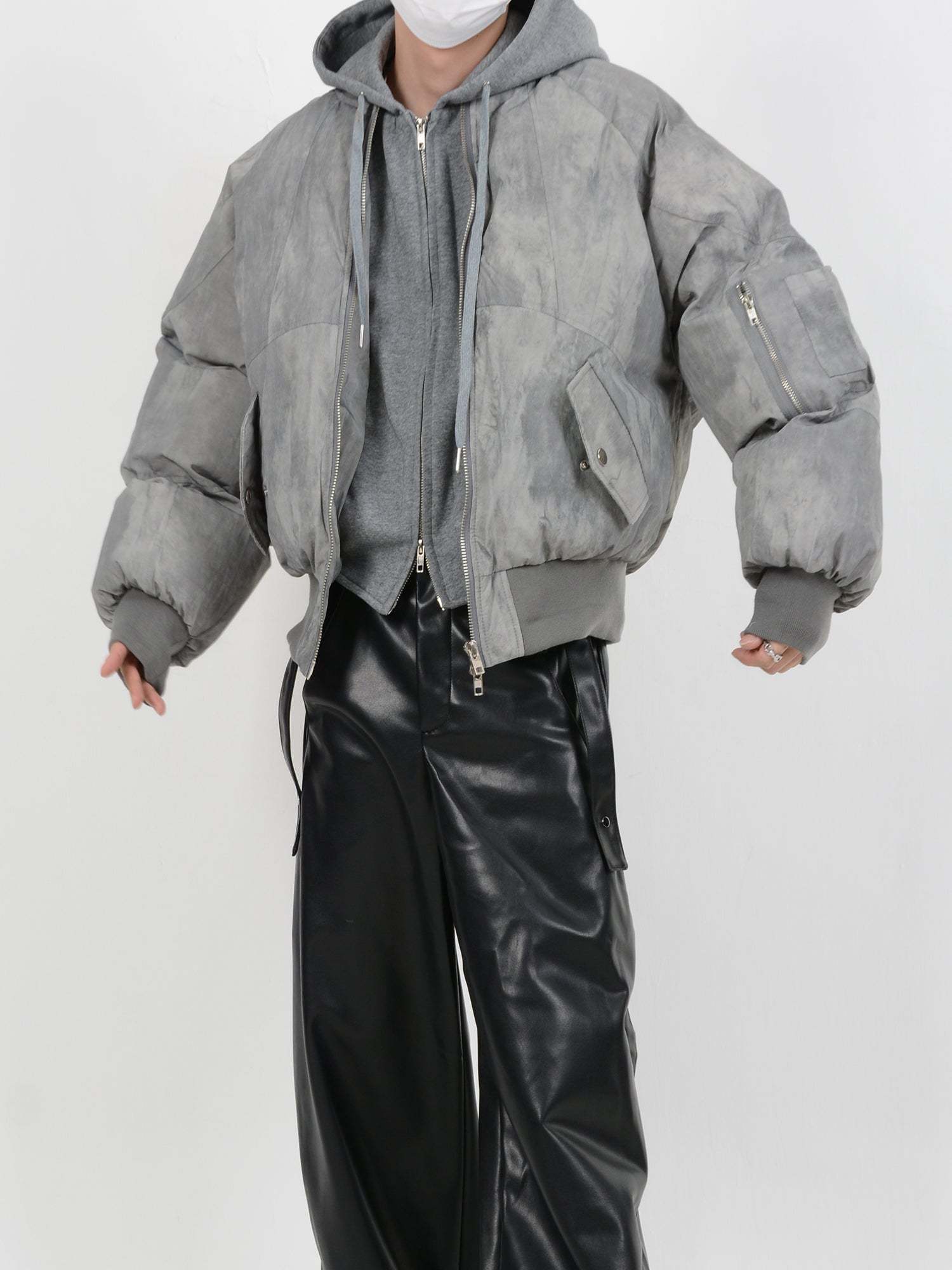 【24s January.】Deconstructed Distressed Fake Two-Piece Design Hooded Cotton Jacket-IYAMIUIO