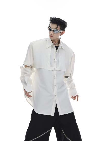 【23s May.】Shoulder Pad Shirt with Detachable Sleeves-IYAMIUIO