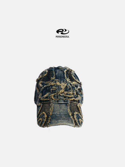 Personsoul Distressed Denim Baseball Cap-IYAMIUIO