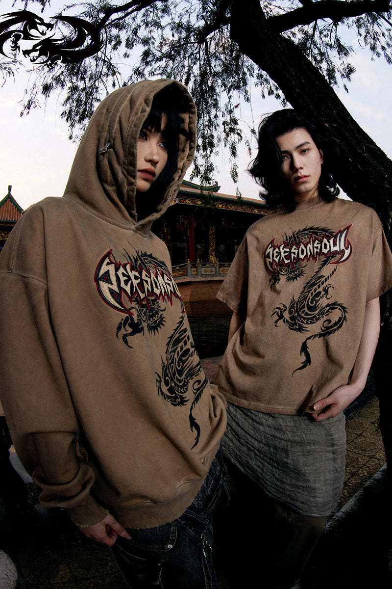 Personsoul Dragon Graphic Print Hoodie-IYAMIUIO