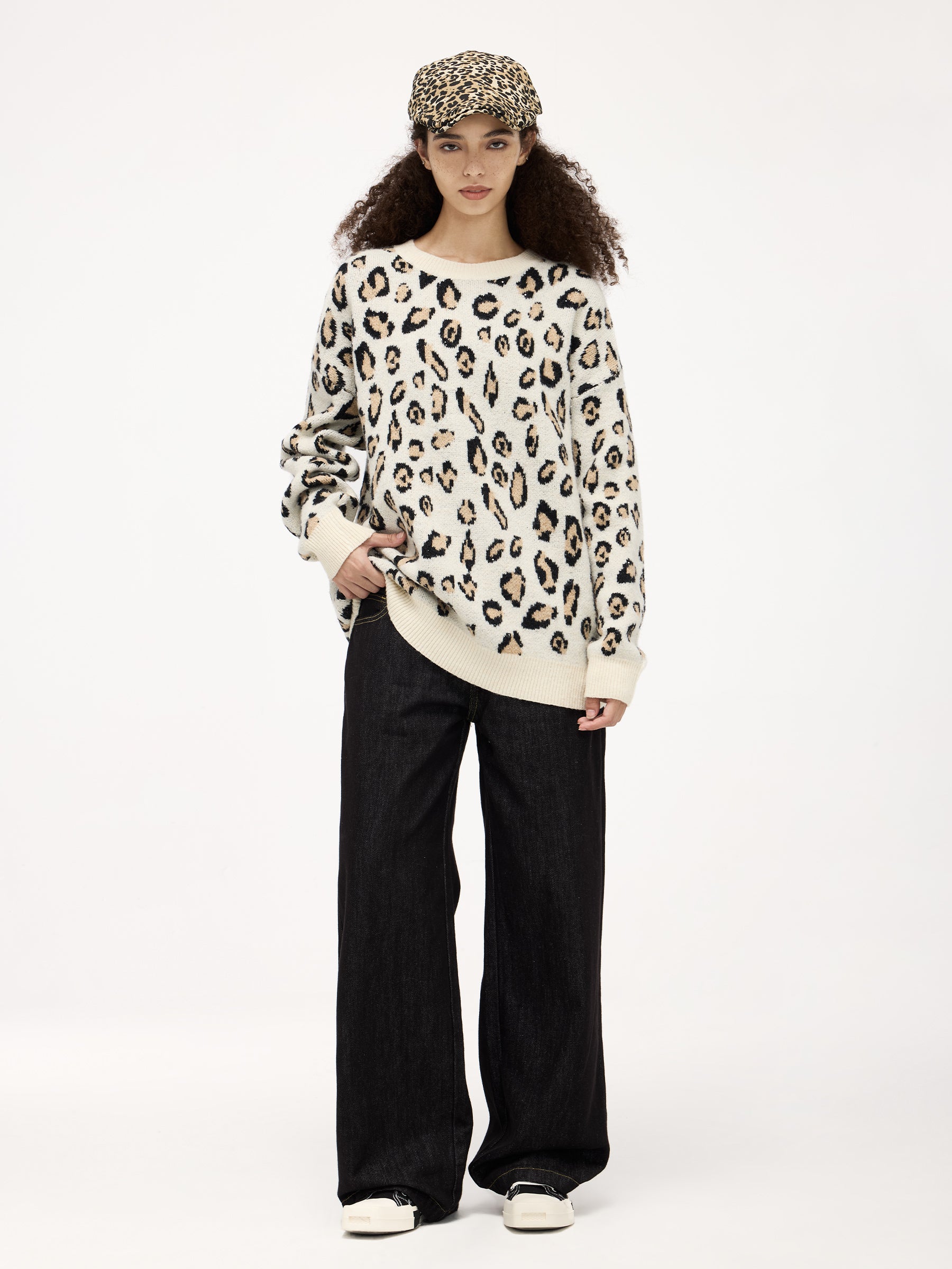 Aelfric Eden Apricot Leopard Print Sweater-IYAMIUIO