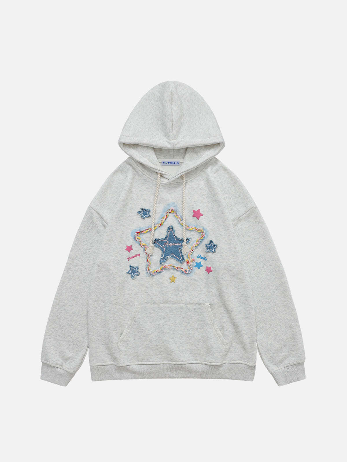 Aelfric Eden Denim Star Applique Embroidery Hoodie-IYAMIUIO