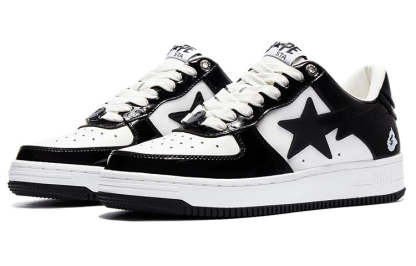 A Bathing Ape Bape Sta Patent Leather 'Black White' 1I70-191-002-BLACK-IYAMIUIO